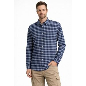 Stafford Mens Plaid Long Sleeve Button Down Shirt Regular Fit XL Blue White